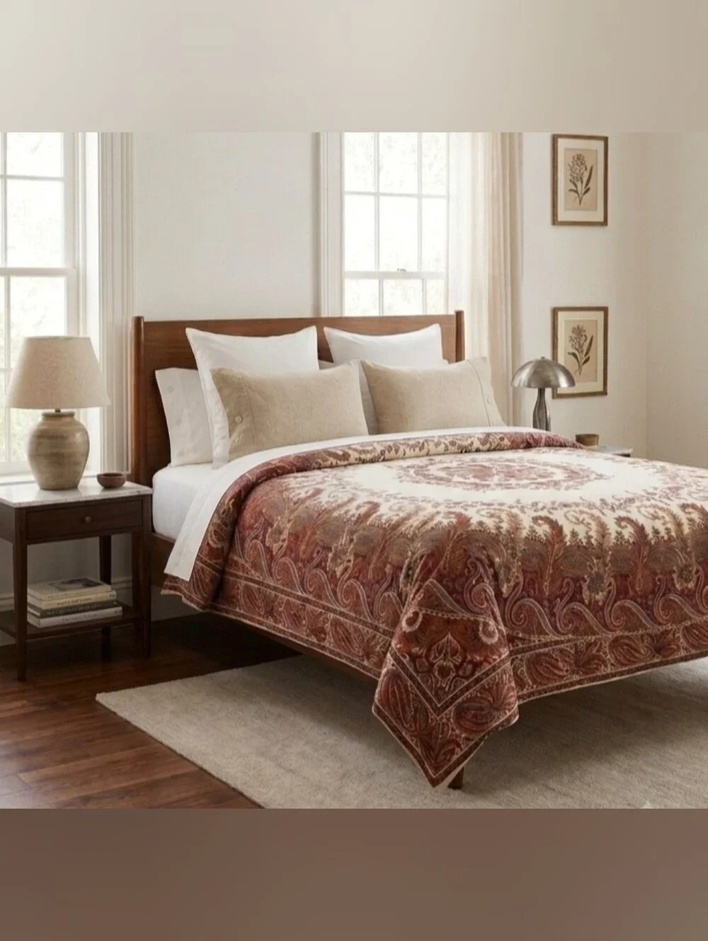 Noble Excellence King Duvet Cover 100% Cotton Paisley Medallion Rust Cream